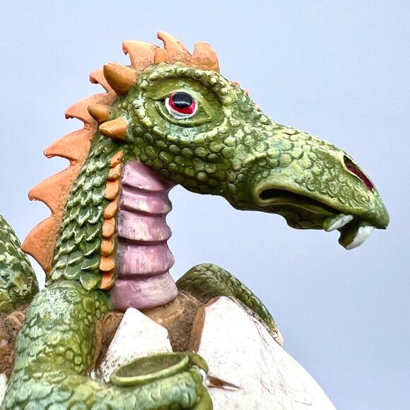 Spooniques Baby Dragon Hatching From Egg Figurine Green Orange Collectible - Picture 5 of 8